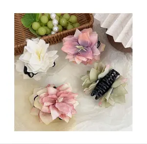 Spring And Summer Style Imitated Flower Hair Claw Clips 10.5cm Plastic Fabric Flower Hair Accessories For Women