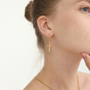 Boucles d'oreilles pendantes en acier inoxydable 316 plaqué or avec incrustation de cristaux pour femmes, bijoux tendance - Product Image 2