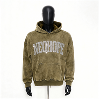 Sweat à capuche personnalisé en coton épais 450 grammes 100% coton, style streetwear, en molleton bouclette, délavé à l'acide, effet soleil, avec patch brodé, coupe classique