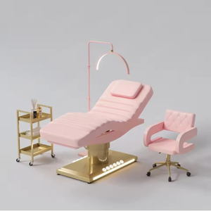 Lit de massage électrique à 4 moteurs noir et rose de luxe pour salon de beauté, réglable pour le visage, les extensions de cils - Product Image 1