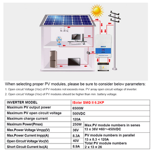 Convertisseur solaire hybride <span class=keywords><strong>Easun</strong></span> Factory 6,2 kW 6200 W 48 V 230 V avec contrôleur de charge MPPT 120 A intégré - Product Image 5