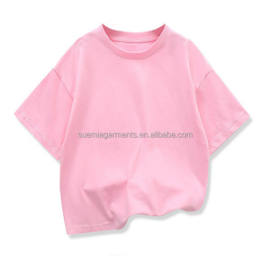 Low MOQ Custom Factory Soild Color Casual 100% Cotton Boys <strong>Girls</strong> Plain Drop Shoulder Kids <strong>T</strong> <strong>Shirt</strong> - Product Image 2