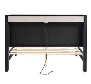 เตียงนอนสีดำขนาดควีนไซส์ 1 ตัว ปรับระดับได้ ดีไซน์ทันสมัย พร้อมชั้นวางของ ไฟ LED ตกแต่งด้วยผ้ากำมะหยี่แบบ Tufting และหมุดโลหะ เฟอร์นิเจอร์ห้องนอน - Product Image 5