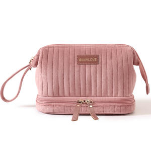 Bolsa de Cosméticos de Doble Capa Beenlove, Bolsa de Maquillaje Rectangular Rosa, Bolsa de Aseo para Mujer, para Viajes - Product Image 1