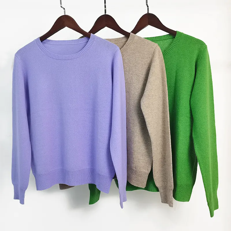 Custom Mongolian Cashmere Winter Long Sleeve Women Cashmere Sweater Plain Knit Crew Neck 100% Cashmere Sweater