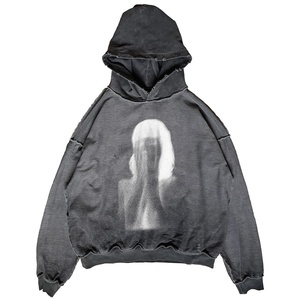 Felpe con Cappuccio Grigie da <span class=keywords><strong>Uomo</strong></span> 100% Cotone Personalizzate all'Ingrosso, Effetto Invecchiato, Stampa Serigrafica <span class=keywords><strong>e</strong></span> Sublimazione <span class=keywords><strong>Nera</strong></span> Senza Cordoncino - Product Image 4