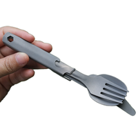 Ensemble de couverts de camping pliables 3-en-1 multifonctionnels : cuillère, fourchette, couteau et ouvre-bouteille