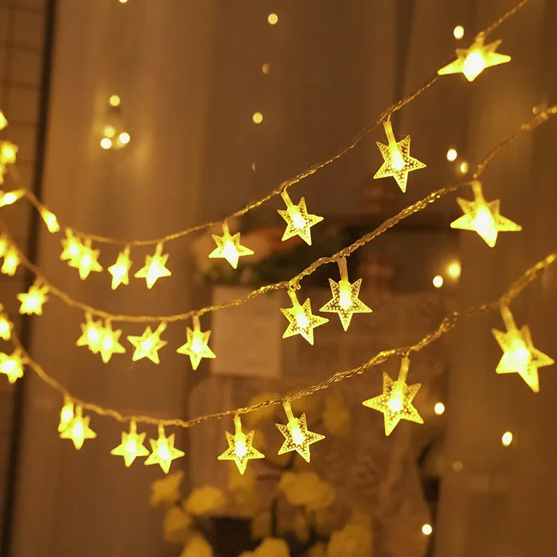 Luces navideñas para exteriores, cadena de luces Led en forma de estrella, decoración para habitación de boda, luz de vacaciones, caja de batería de 3m, 20Led