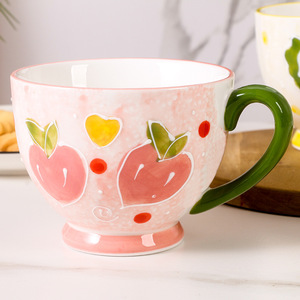 Taza de cerámica de fruta pintada a mano bonita al por mayor para el té de la tarde y el café para el desayuno, leche y avena - Product Image 2