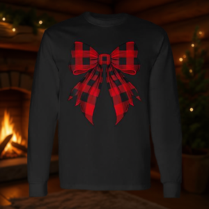 Camiseta de manga larga con estampado de cuadros rojos y negros Coquette Bow - Product Image 3