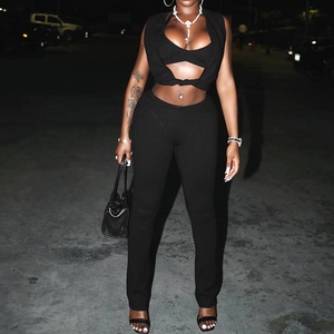 Conjunto de 2 Piezas para Mujer, Top Sexy Casual con Aberturas y Tirantes, Pantalones Largos, Moda - Product Image 5