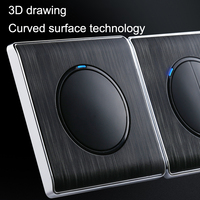 Panneau de prise murale tactile étanche style rétro 2025, finition noire brossée, double pôle, indicateur LED, 13A max, 45A - Norme UE