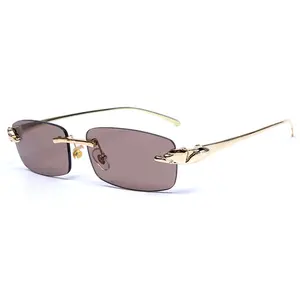 2022 Neuankömmlinge Frauen Männer Luxus Vintage UV400 Randlose Rechteck Sonnenbrille Kleiner Metallrahmen Sonnenbrille Männer Frauen