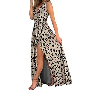 Maxi vestido de verão casual feminino, costas abertas estampa floral sólido dividido festa praia