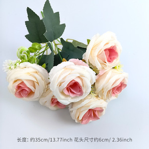 6 Rosas de Seda con Ramas Divididas, Flores Artificiales de 35 cm de Altura, Decoraciones de Boda, Ramo de Flores Artificiales para el Hogar - Product Image 6