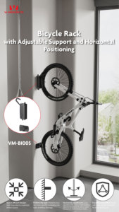 Support de vélo mural pour garage, support de stationnement pivotant pour vélo, crochet de suspension vertical pour vélo -60~+30, en fer noir et plastique - Product Image 6
