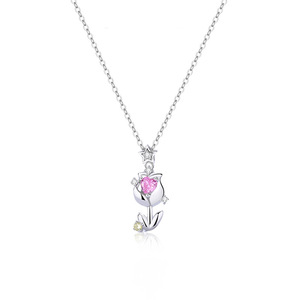 Collier en argent sterling S925 avec zircon rose en forme de tulipe pour femme, chaîne de clavicule, ambiance délicate, bijou en argent de luxe léger, cadeau - Product Image 1
