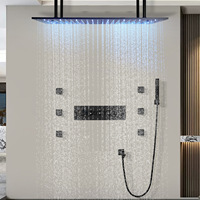 Système de douche moderne noir mat avec LED, pluie artificielle, montage au plafond, luxe, 6 jets de massage corporel, thermostatique, ensemble de douche intelligent pour salle de bain