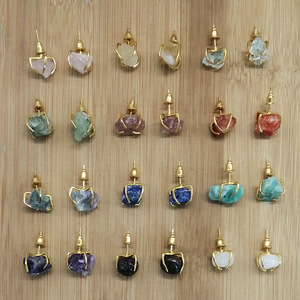 A2144 boucles <span class=keywords><strong>d</strong></span>'oreilles en cristal de pierre brute naturelle quartz rose boucles <span class=keywords><strong>d</strong></span>'oreilles en pierre <span class=keywords><strong>d</strong></span>'améthyste goujons bijoux en gros - Product Image 2