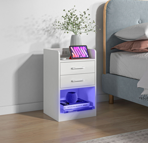 Mesita <span class=keywords><strong>de</strong></span> noche con estación <span class=keywords><strong>de</strong></span> carga y luces LED, mesita <span class=keywords><strong>de</strong></span> noche con 2 tomas <span class=keywords><strong>de</strong></span> corriente CA y USB, <span class=keywords><strong>mesa</strong></span> auxiliar con <span class=keywords><strong>estante</strong></span> <span class=keywords><strong>de</strong></span> almacenamiento, 2 - Product Image 2