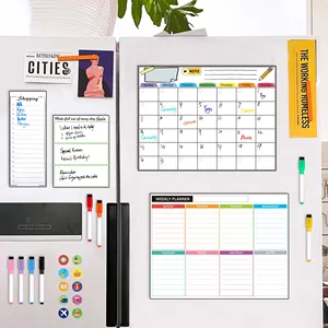 Custom Dry Erase Fridge Monthly Weekly Planning Sheet Calendar Magnet Shopping List DIY Daily Notepad Set
