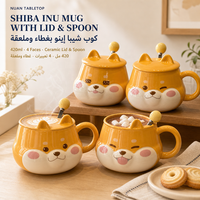 Mug Shiba Inu avec couvercle et cuillère, tasse à café, thé ou eau, mignonne et kawaii, pour la maison, le bureau, les amateurs de boissons quotidiennes