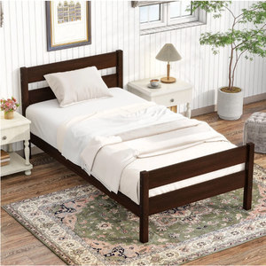<span class=keywords><strong>Letto</strong></span> <span class=keywords><strong>singolo</strong></span> con struttura in legno massello di gomma, <span class=keywords><strong>testiera</strong></span> e pediera dal design semplice, colore caffè - Product Image 4