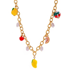Collar de Perlas Europeo y Americano, Chapado en Oro de 18K, Collar de Acero Inoxidable con Forma de Mango, Estilo Romántico y Dulce - Product Image 1