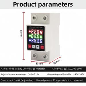 Protecteur intelligent KESI-63P 2P 63A 220V avec affichage numérique du voltage et du courant, dispositif de protection contre les surtensions - Product Image 4