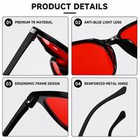Gafas Sunray Minimalistas Redondas TR con Montura Completa, Lentes de PC Rojas, Patillas Delgadas, Alivio de la Fatiga Ocular, OEM, Unisex, Anti Luz Azul