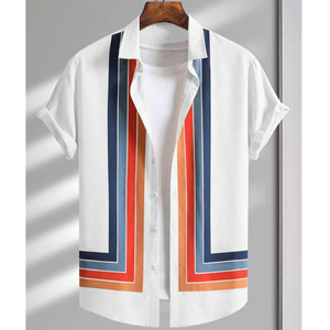 <span class=keywords><strong>Camicia</strong></span> Estiva da <span class=keywords><strong>Uomo</strong></span> <span class=keywords><strong>a</strong></span> <span class=keywords><strong>Righe</strong></span> e Quadri, Top Rosso, Abbigliamento da Spiaggia, <span class=keywords><strong>Camicia</strong></span> <span class=keywords><strong>Bianca</strong></span> e Nera con Bottoni, Manica Corta Stampata - Product Image 2