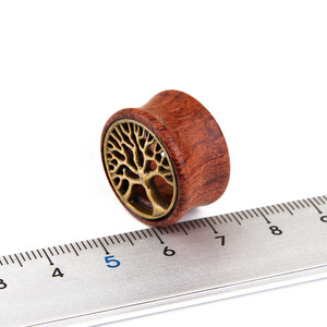 Expansor de oreja de árbol de la vida Retro para hombres y mujeres, expansores de madera para oreja, expansor de tapones para la piel, Piercing para la oreja, joyería - Product Image 5