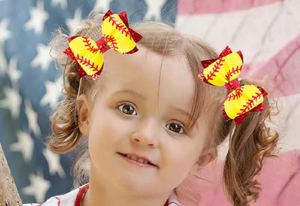 <span class=keywords><strong>Bandeau</strong></span> de <span class=keywords><strong>sport</strong></span> européen et américain imprimé de baseball pour enfants Clip latéral rouge à paillettes Ruban à nœud Pince complète Accessoire de fête en plastique - Product Image 5