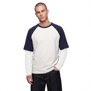 Custom Heavyweight Color block <b>Raglan</b> Long <b>Sleeve</b> Men's Jersey <b>T</b>-<b>Shirt</b> American Vintage Casual Loose Fit - Product Image 1