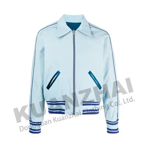 custom logo 2-sided reversible blank bomber jacket letterman high quality 100 polyester light blue varsity jacket