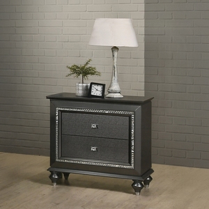 Comodino Grigio Metallizzato Transizionale con Due Cassetti, Mobile in Legno per Camera da Letto - Product Image 1