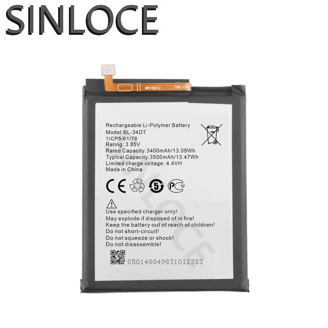SINLOCE High Quality Rechargeable 3500mAh Mobile Cell Phone Battery for Tecno Camon 12 Pro CC9 AB7 Model BL-34DT Double IC