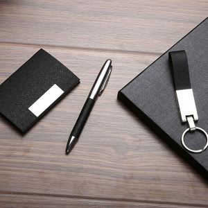 Customized logo Leather PU Business Card Holder Keychain Metal Pen Custom Printing Festival Business Office Promotional <b>Gift</b> <b>Set</b> - Product Image 3