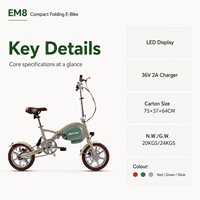 Bicicleta Eléctrica Plegable de 14 Pulgadas, 36V 250W, Diseño Compacto, Bicicleta Eléctrica Urbana