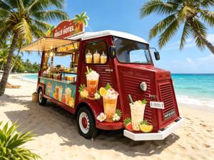 Remolque <span class=keywords><strong>de</strong></span> Comida Eléctrico Retro Personalizado Citroën con Dispensador Comercial <span class=keywords><strong>de</strong></span> Fructosa para Té <span class=keywords><strong>de</strong></span> Burbujas en la Costa <span class=keywords><strong>de</strong></span> Phuket - Product Image 1
