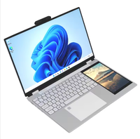 Ordinateur portable N150 15,6+7 pouces à double écran, Windows 11, ordinateur portable étudiant, ordinateur portable fin et économique à écran tactile pour les entreprises