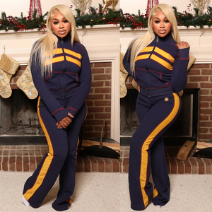 Waffle Đan Phụ Nữ Sweatsuits Thiết Lập Phụ Nữ Chạy Bộ Phù Hợp Với 2 Mảnh Theo Dõi Thiết Lập Waffle Đan Áo Khoác Và Quần loe Bộ Đồ Thể Thao - Product Image 5