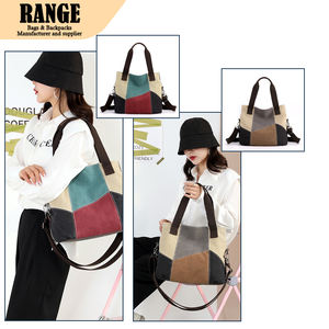 女式帆布手提包复古拼色单肩包女士学院包大容量适合日常休闲使用 - Product Image 2