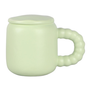 Simple Textured <b>Ceramic</b> <b>Mug</b> With Pearl Handle <b>Lid</b> Spoon Solid Color Cup <b>For</b> Home Gift Use - Product Image 4