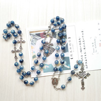 Chapelet miraculeux de 8 mm avec perles bleues, collier catholique, croix, cinq dizaines, chapelets uniques, crucifix
