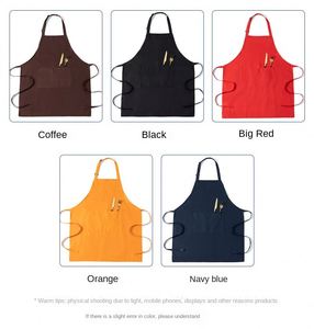 Delantal de cuello de algodón personalizado de alta gama, estilo retro, impermeable y resistente al aceite para limpieza, con logotipo imprimible transfronterizo y bordado. - Product Image 2