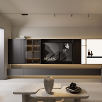 Meuble mural TV intégré en MDF cannelé moderne avec vitrine en verre pour la décoration du salon