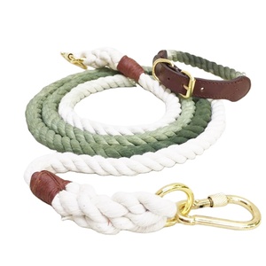 Laisse pour chien 100 coton, corde assortie, sac de friandises, collier, harnais toutes couleurs, poignées en cuir véritable, longueur personnalisée, vert, haute qualité - Product Image 1