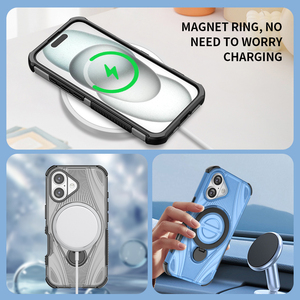 Étui de téléphone magnétique transparent anti-chute à chargement sans fil pour iPhone 16 avec anneau métallique, prix d'usine du fabricant - Product Image 5