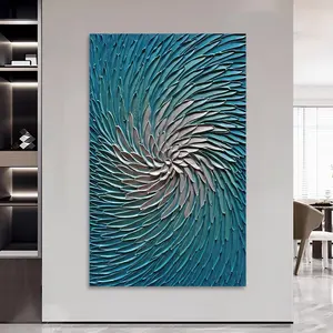 Arte contemporáneo pintura al óleo 3D Metal azul plata textura abstracto pintado a mano arte lienzo pared arte moderno decoració